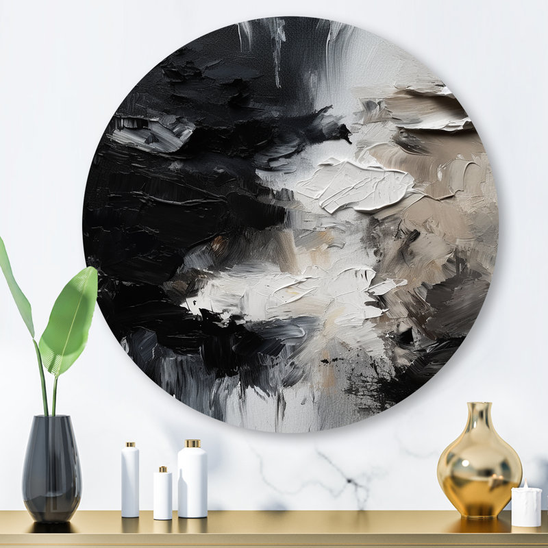 Duffie noir à motifs Splash Paint Art II - peinture abstraite ronde, art mural en métal, H 36 po x l 36 po x P 1 po