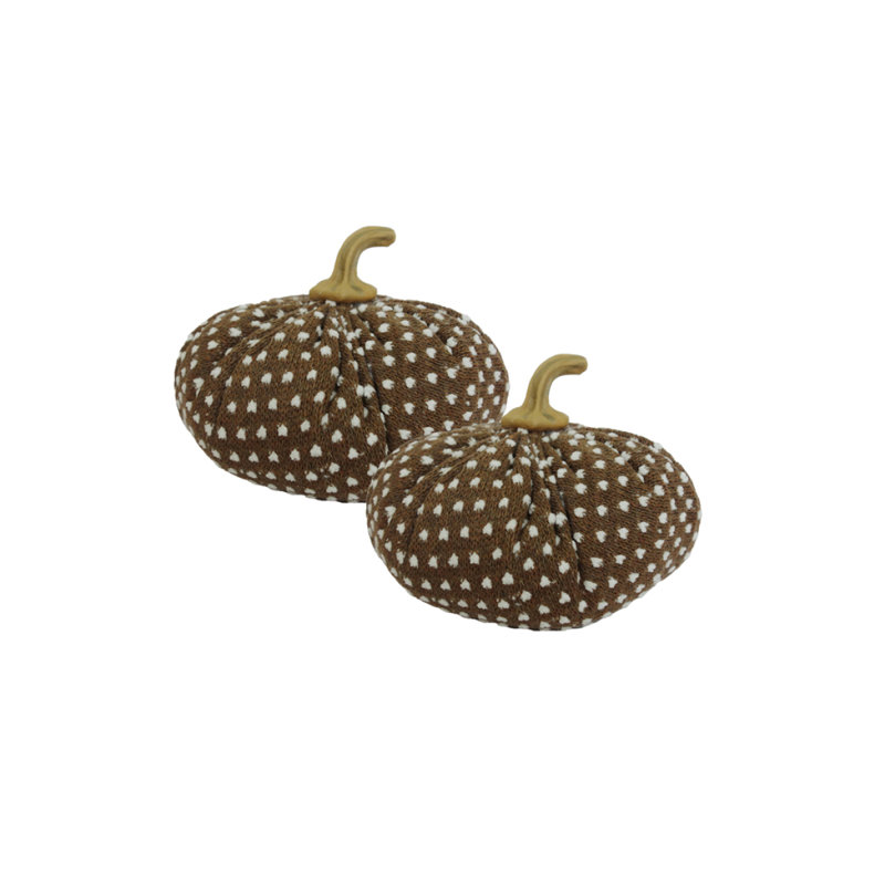 Ensemble de 2 citrouilles brunes 7,5 x 7,5 x 5,5 po avec motif à point blanc