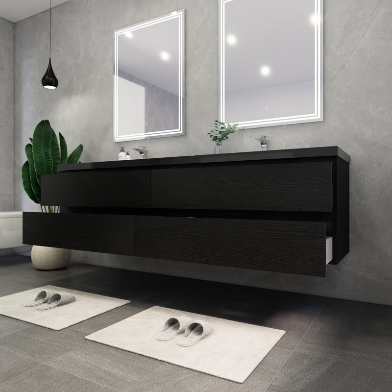 Kirker 83.5'' Double Bathroom Vanity with Acrylic Top, Rich Matt Black