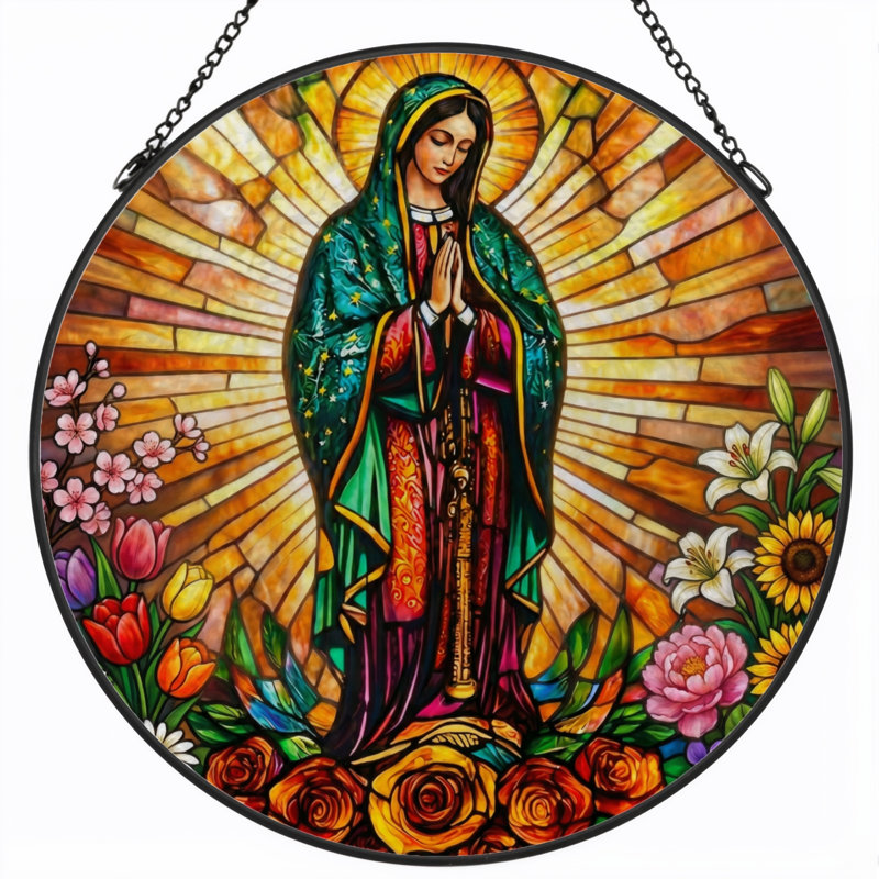 Panneau de vitrail de la Vierge Marie - H 12 po, H 12 po