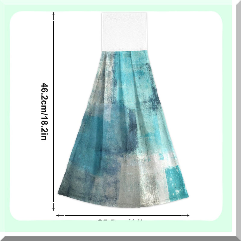 AquaArt Hanging Kitchen Towels - 2 Pack Absorbent Soft Dish Cloths with Loop, Modern Teal Turquoise Abstract Design for Bathroom, Farmhouse, Bar, Tabletop Home Decor