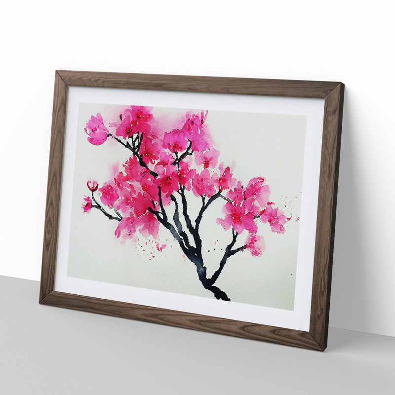 Cherry Blossom Flowers Vol.4 1 Piece Single Picture Frame Painting, 25cm H x 34cm W x 2cm D, Walnut