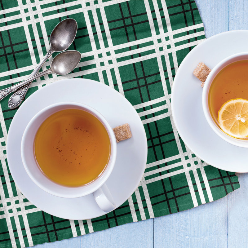 Plaid Tea Towel Kitchen Towel, Cotton Blend, Green/White/Black