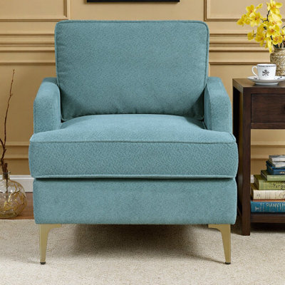 Modern Deep Chenille Accent Chair with Gold Metal Legs | Pocket Coil Comfort, Reversible & Washable Cushion Covers for Living Room & Reading Nook