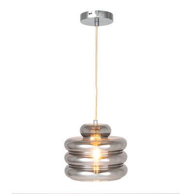 Glass and Metal Pendant Lamp, 6' Cord, Chrome Finish