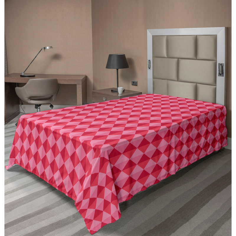 Drap plat moderne de style bohème Ambesonne, Drap plat pour lit simple TG, Corail foncé / motif géométrique rose pastel