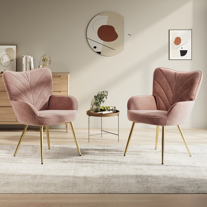 Fauteuil rembourré en velours moelleux avec pieds en métal, Rose