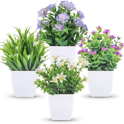 Small Fake Plants Mini Artificial Faux Plants Indoor with Flowers Spring Decorations for Home Room Farmhouse Desk House Bathroom Decor