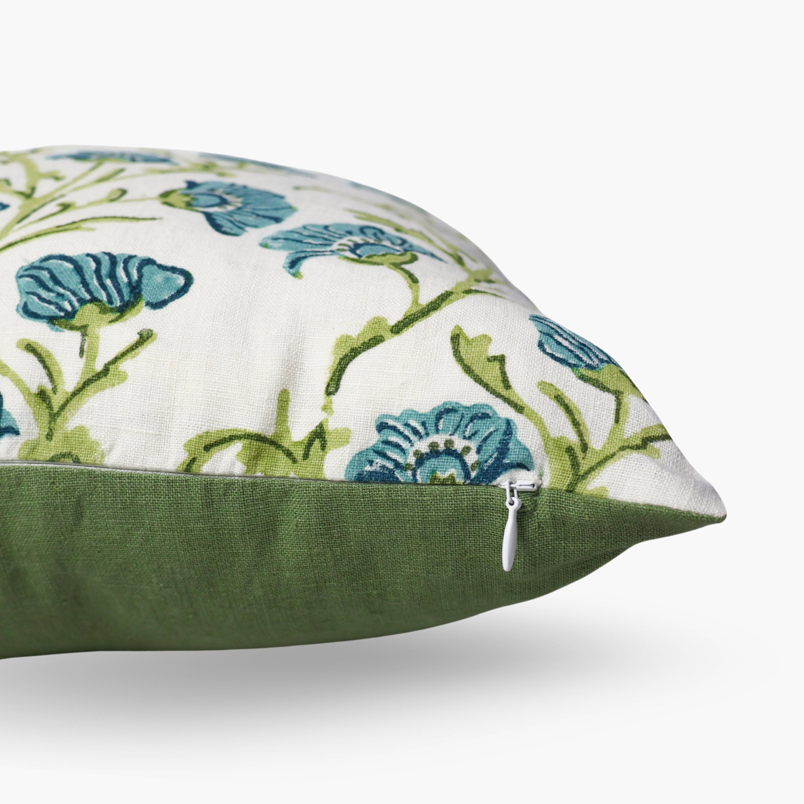Linen Pillow Cover, Square 20", Blue/Green/White Floral