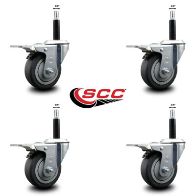 Thermoplastic Rubber Swivel 3/4 Inch Expanding Stem Caster Set Total Lock Brake
