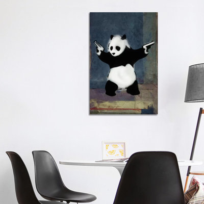 «Panda with Guns Blue Square», impression sur toile tendue