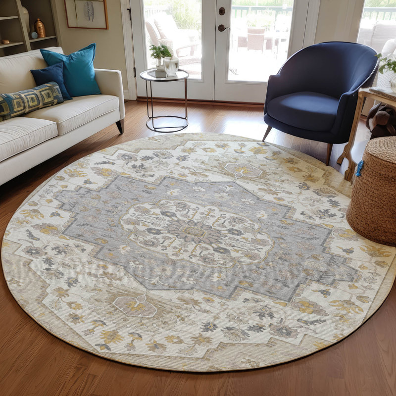 Machine Washable Indoor/Outdoor Chayden ACN985 Rug, Round 8'