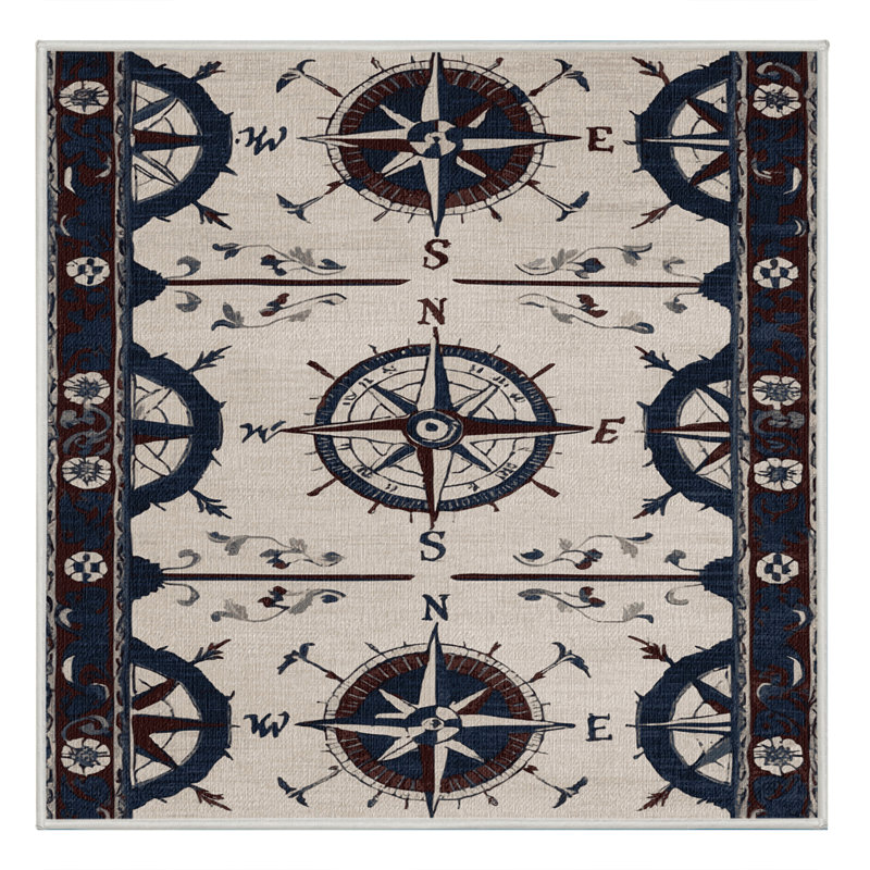 Washable Wind rose designs Nautical Area Rug, Rectangle 5' x 7'