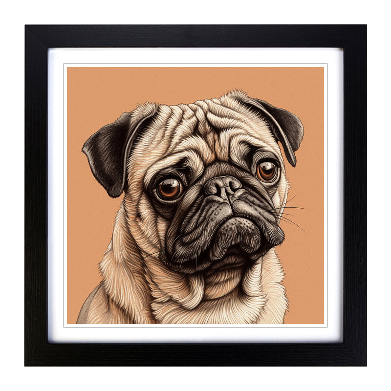 Pug Drawing No.1 - Single Picture Frame Print on Wood, Black