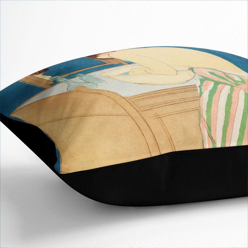 Woman Bathing Square Throw Cushion, 40cm H x 40cm W x 15cm D, Black