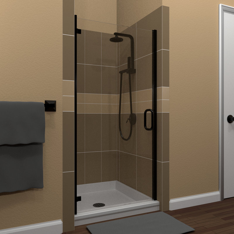 MP - W x 66.625'' H Hinged Door Semi-Frameless Shower Door with, Clear, Matte Black