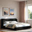 Lit plateforme tapissier à profil bas avec tête de lit courbée et support en lattes de bois-321126616-321126622