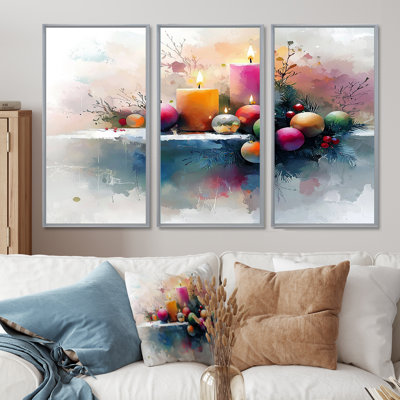 Bougie de Noël rose et orange Glow II - ensemble de décoration murale de Noël