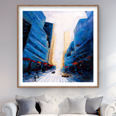 Blue Asymmetrical Street Print | Framed Matted Bedroom Decor