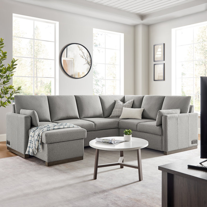 Serta Exeter Reversible Convertible Sleeper Sectional w/ Storage Chaise and Integrated USB Power, Light Gray