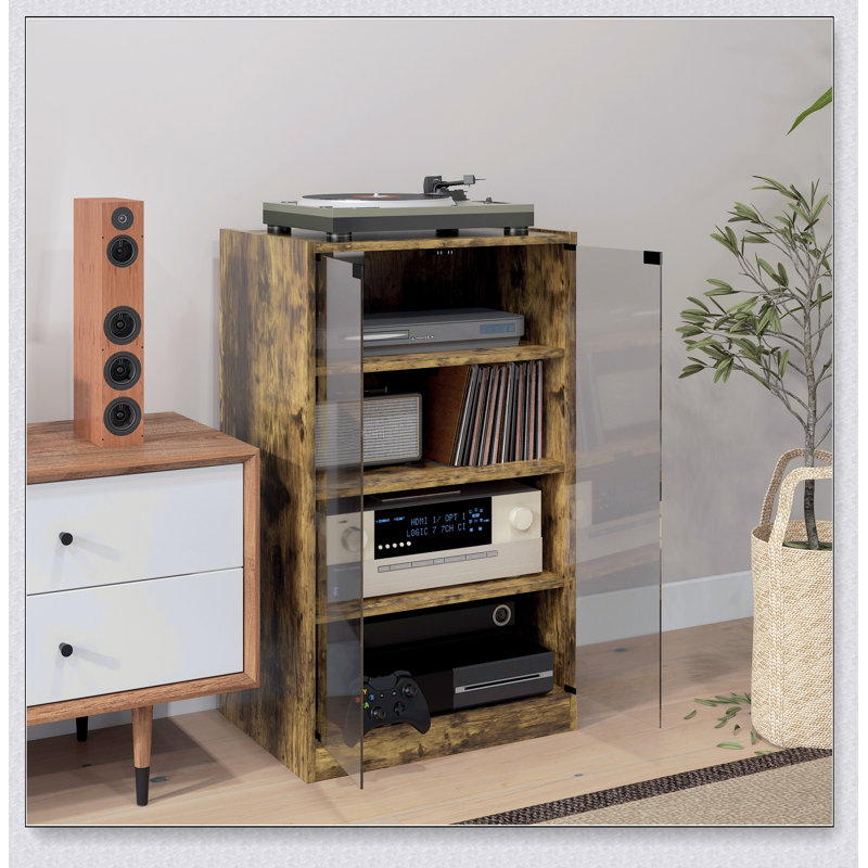 Cabinet multimédia, meuble stéréo à 4 niveaux, meuble audio-vidéo moderne avec tablettes réglables, Brun rustique