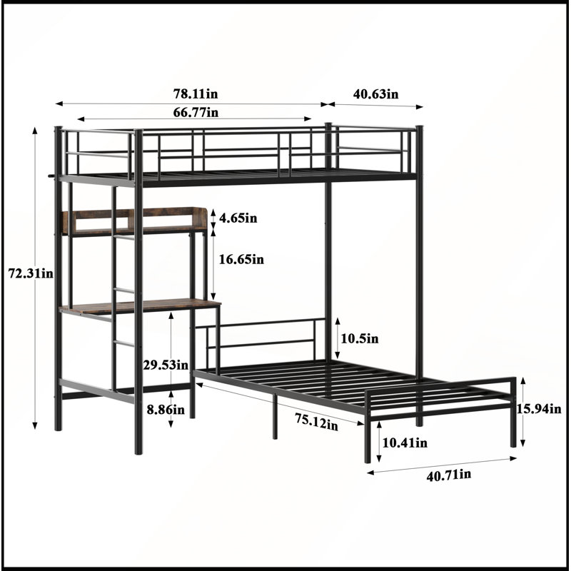 Twin Over Twin Bunk Bed with Desk, Charging Station, and Storage Shelves for Space-Saving and Multifunctionality