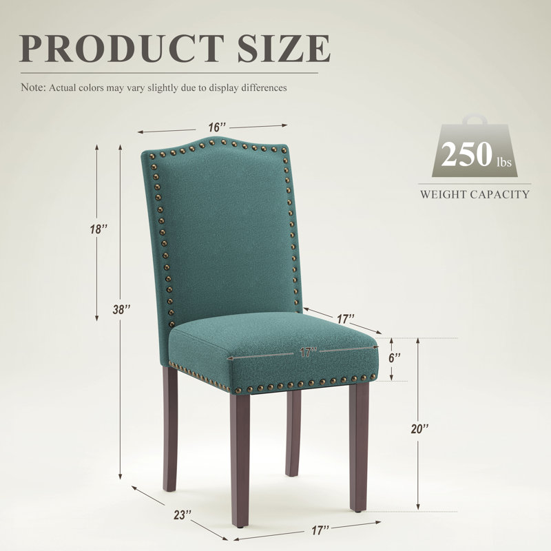 Modern Soft Linen Fabric 6'' Thickened Upholstered Dining Chair  with Solid Wood Legs, Nailhead Trim, Ergonomic High Back