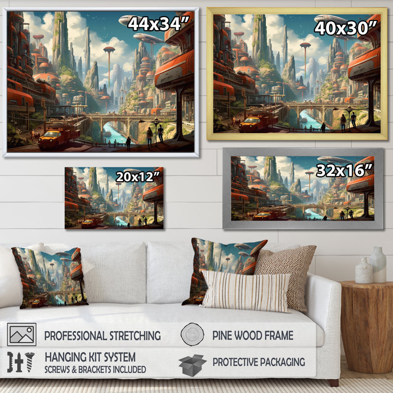 Art mural Sci Fi Odyssey City I - Sifi, Toile tendue, H 12 po x l 20 po x P 1 po