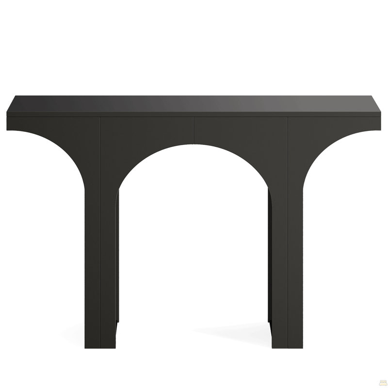 47” Modern Black Console Table For Entryway & Behind Sofa – Narrow Hallway Table With Arched Base