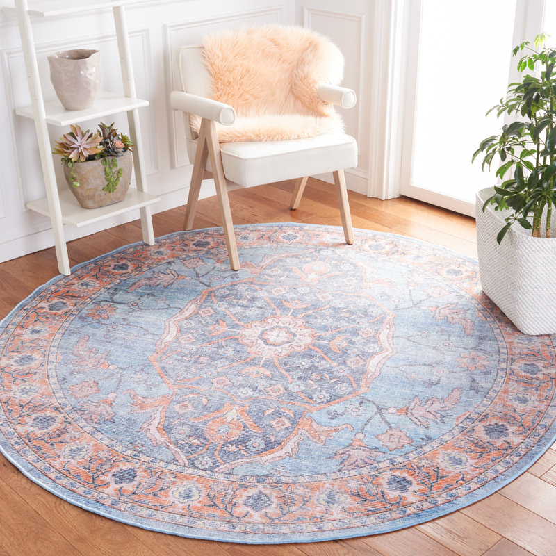 Tapis oriental lavable à la machine Dujuan, Rond 6 pi 7 po