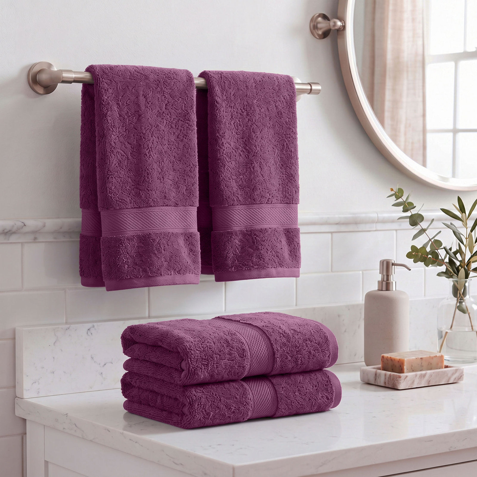 Egyptian Cotton Hand Towels, Plum