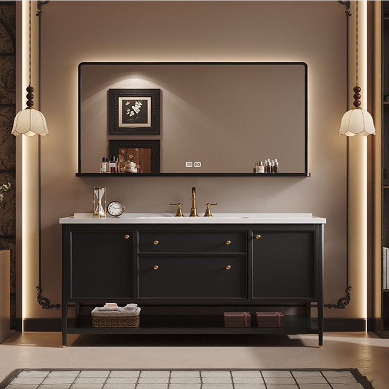 Vintage bathroom cabinet French style, Black, 31.5" H x 55.51" W x 19.69" D