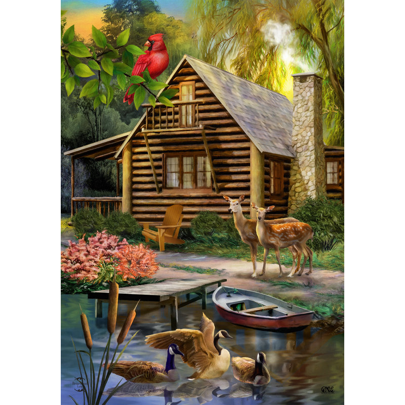 Lakeside Cabin House Flag