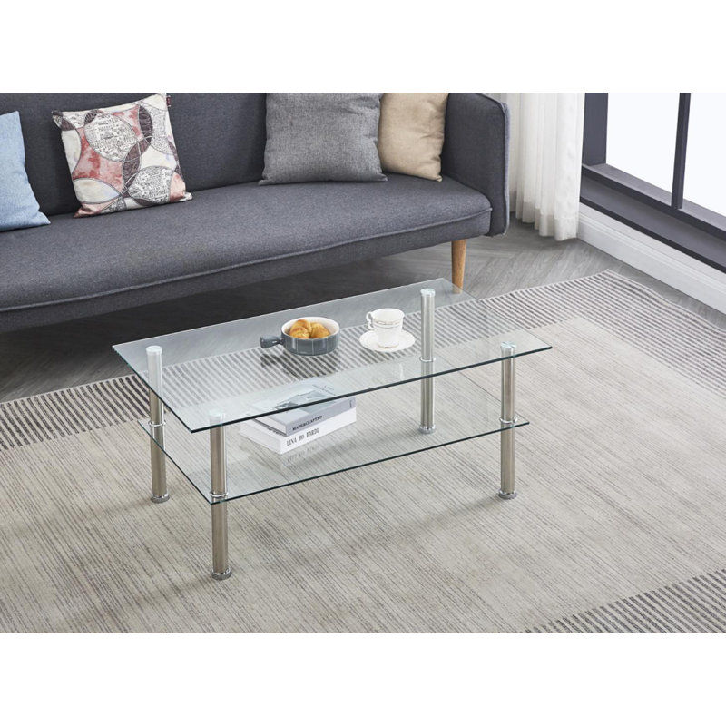 2-Layer Coffee Table, Modern Sofa Table With Storage Shelve