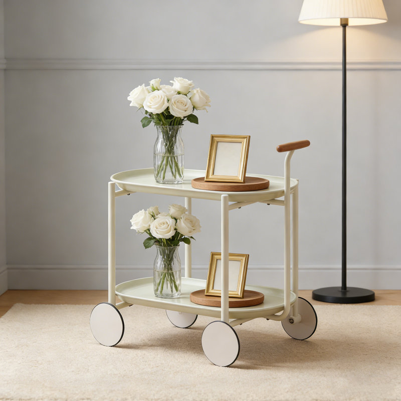 Chariot de rangement Nordic Moon avec tablettes doubles pour la cuisine, le salon et le chevet