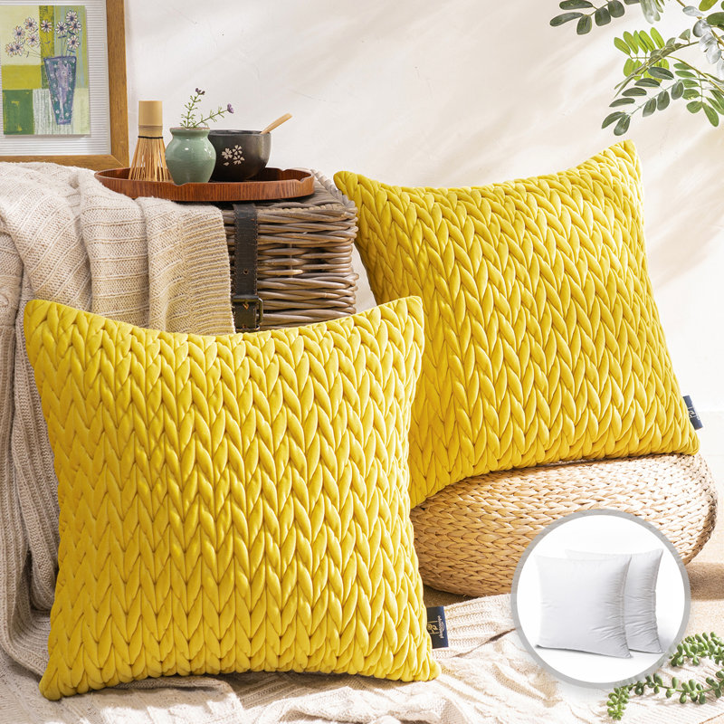 18" x 18" Quilted Velvet Braid Textured Decorative Throw Pillow Set