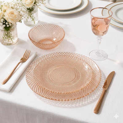 Service de table en verre doré de 12 pièces Marquis Or rose