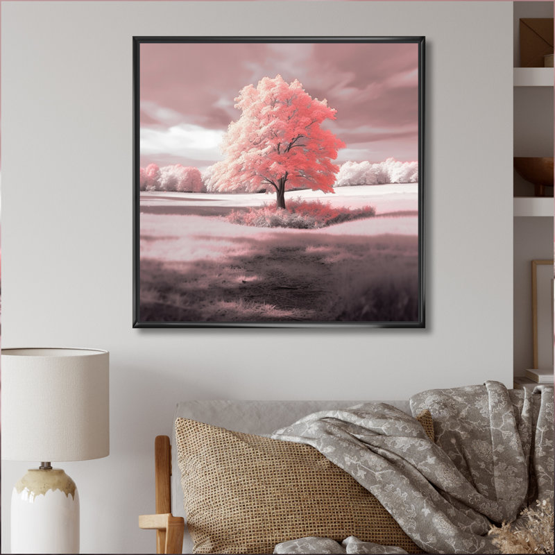 Majestic Tree In Delicate Pink Retro Photography - Landscape Trees Canvas Art Print, H 24 po x l 24 po x P 1 po
