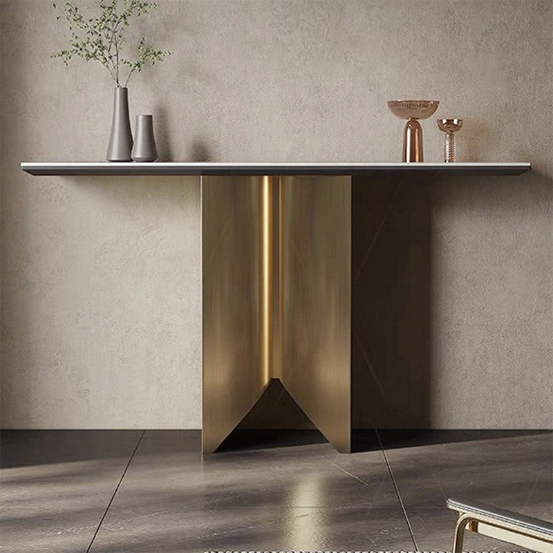 Table de porche en pierre frittée de style français., H 33,8 po x l 47,2 po x P 13,7 po, Doré