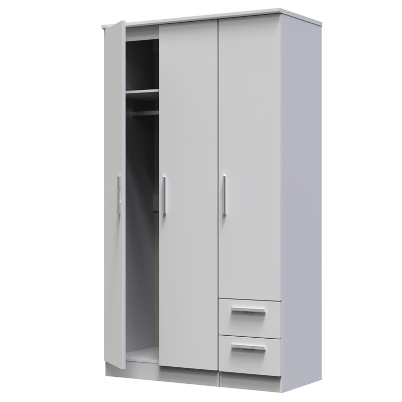 Borgeson Tall Triple Small Drawer Wardrobe , Grey Matt
