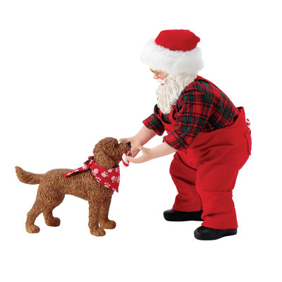 Possible Dreams Santa and his Pets Candy Cane Fetch 2-Piece Figurine Set