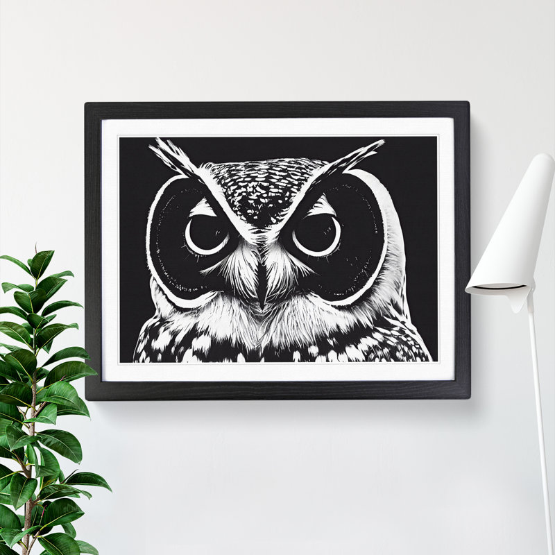 Striking Owl Art Vol.1 1 Piece Single Picture Frame Wall Art, 34cm H x 46cm W x 2cm D, Black