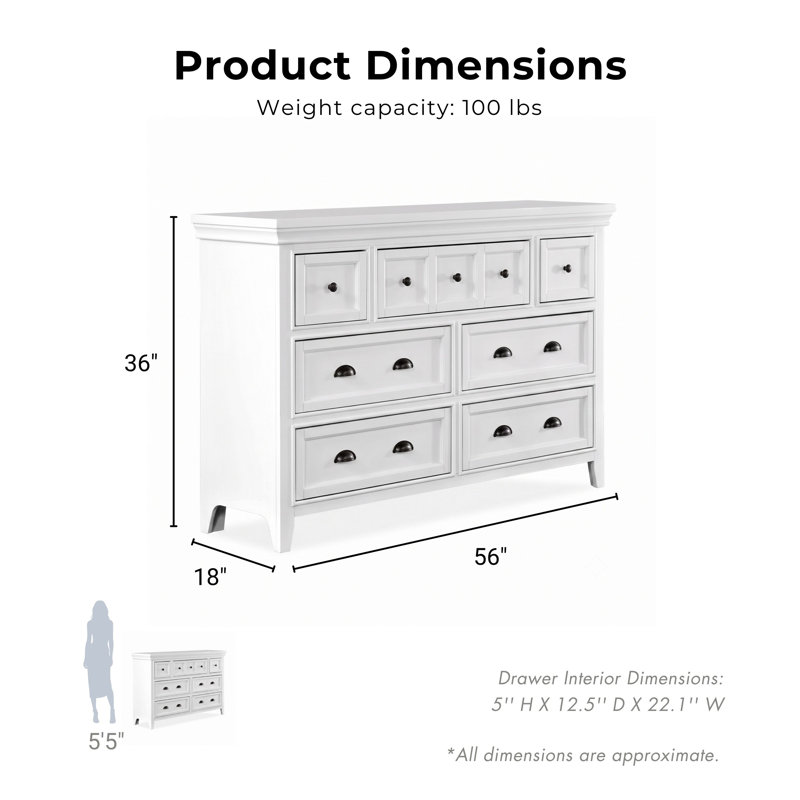 Genesha 56"W 7-Drawer Dresser, White