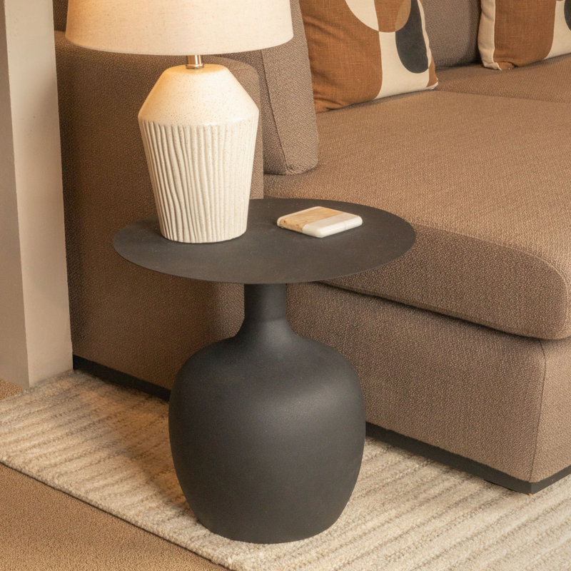 Modern Textured Round Metal Side Table, Black