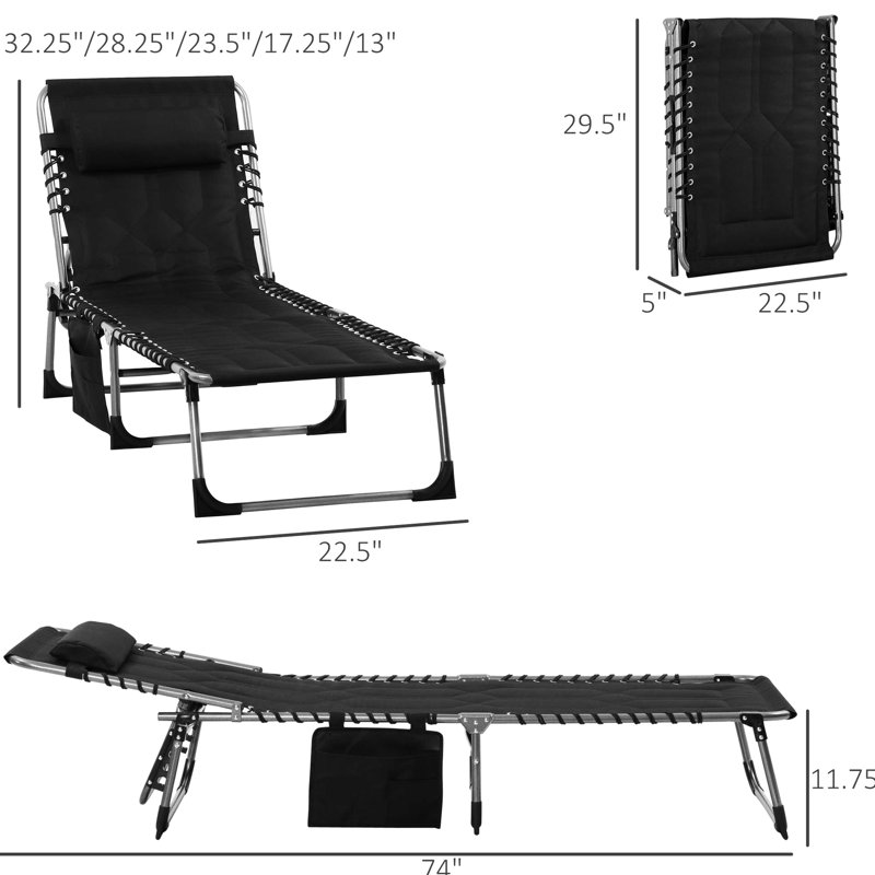 Chaise longue de plage pour les bains de soleil - 6 réglages d'inclinaison, rembourré, cour, patio, piscine, plage extérieure, camping