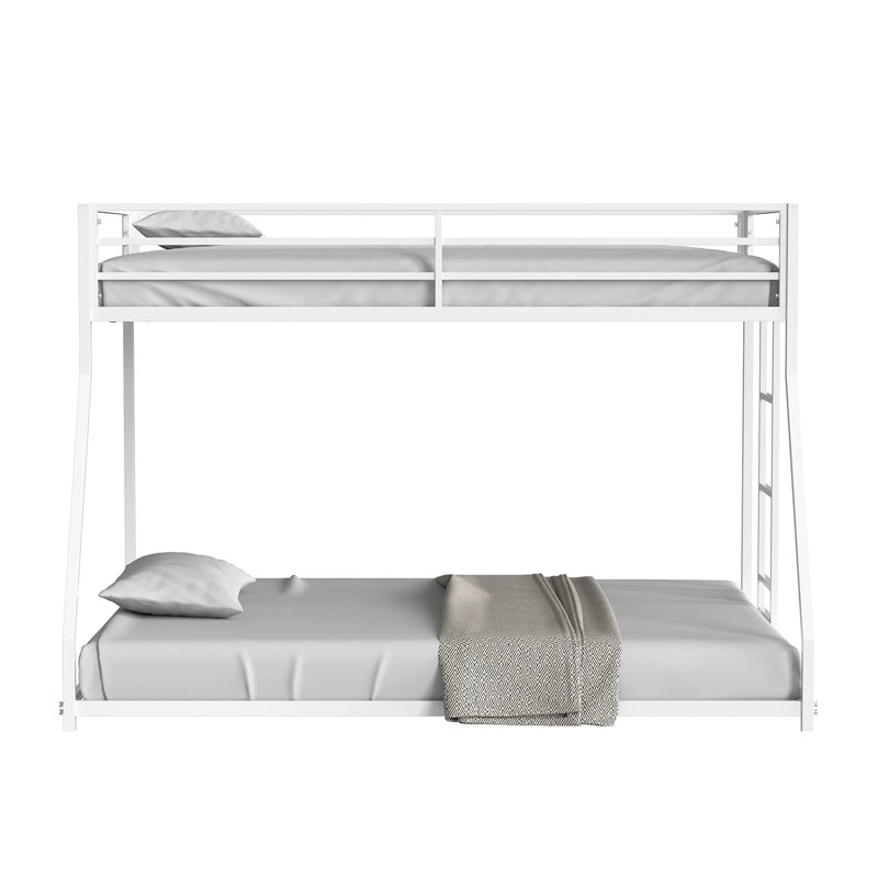 Lit double superposé au dessus d'un lit double en métal, blanc mat, réversible, prêt à accueillir un matelas, attaché pour la décoration de la chambre à coucher