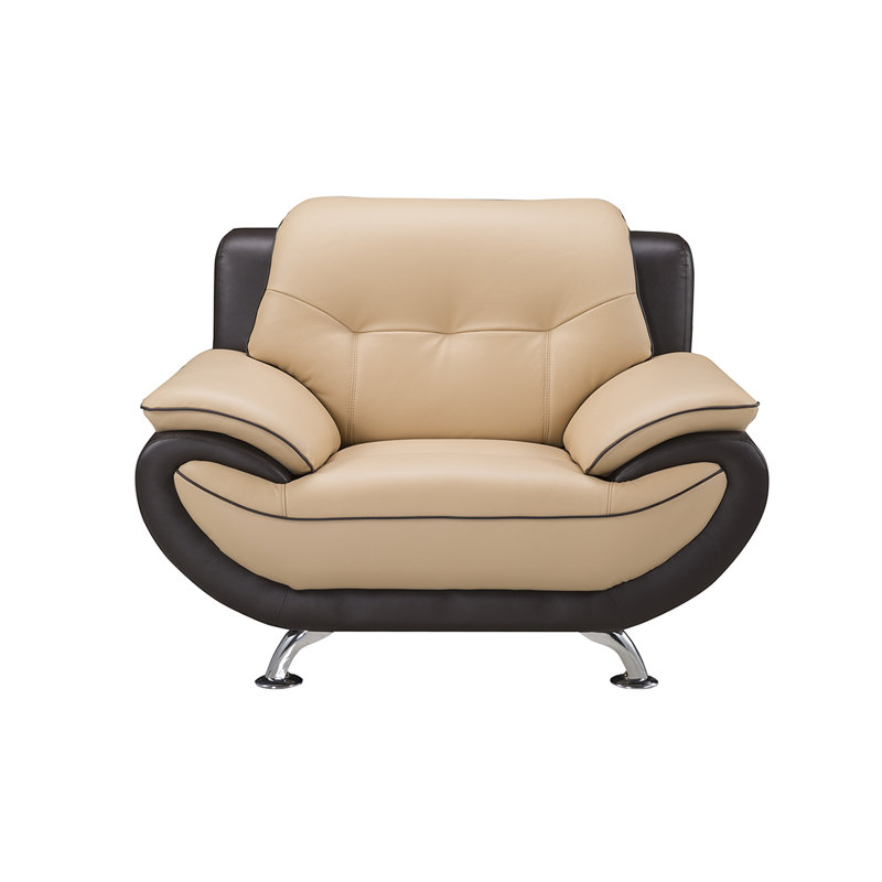 Fauteuil club large de 48 po Motour, Cuir véritable jaune / brun