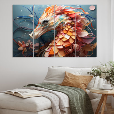 " Mystical Seahorse Geometric I " 4 - Pieces