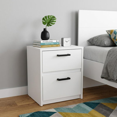Table de chevet 19 po à deux tiroirs en bois blanc