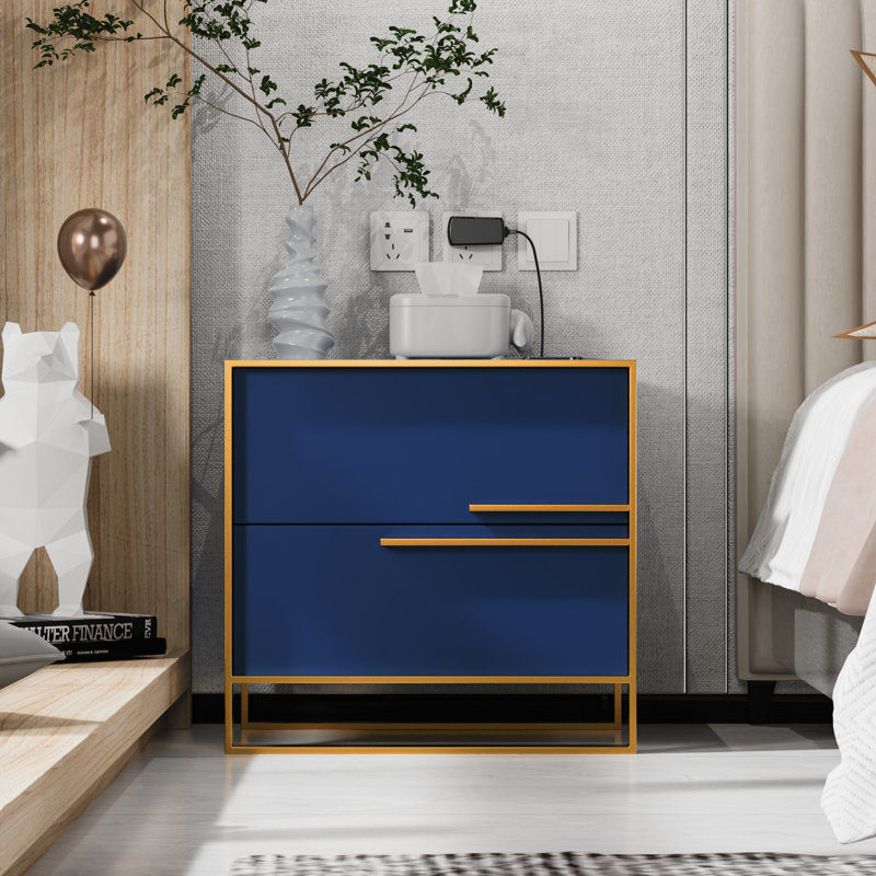Asrani 2 - Drawer Nightstand With Wireless Charging And Sensor Lights And Music Player, Walnut